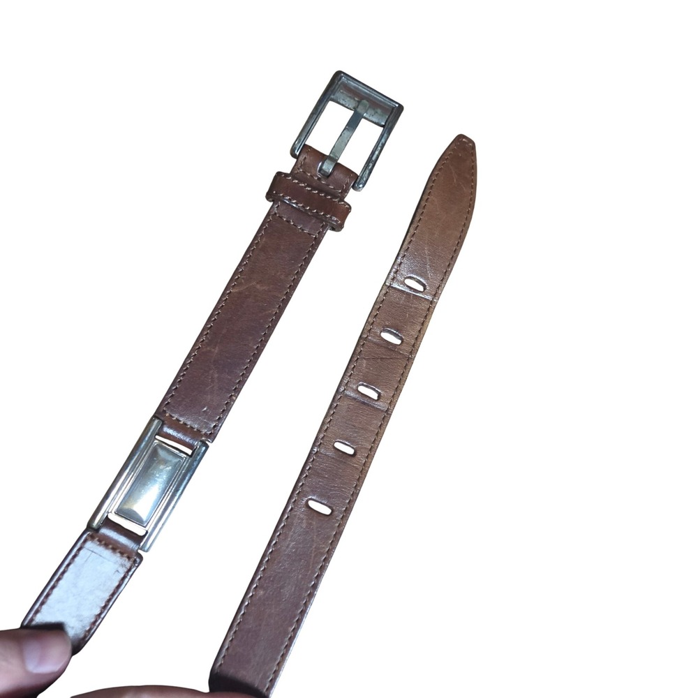 Vintage Fossil Leather Belt Silver Tone Metal Link Detail Womens S 90s Y2K